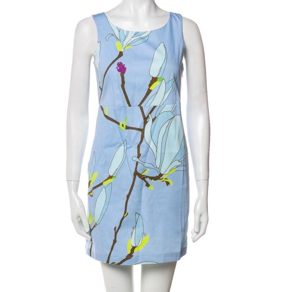 Marimekko For Anthropologie Blooming Branches Floral Dress In Blue Cotton 2